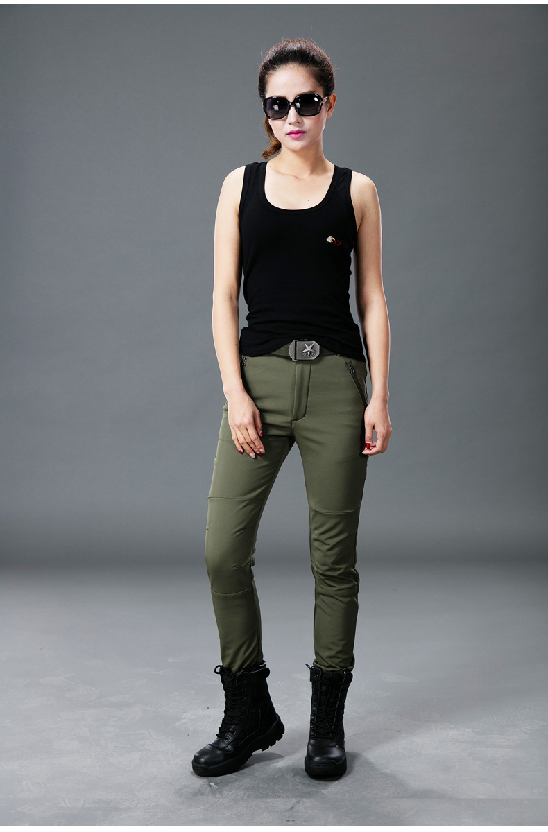 户外鲨鱼皮冲锋裤女加厚抓绒保暖修身长裤防风防水软壳冲锋裤女