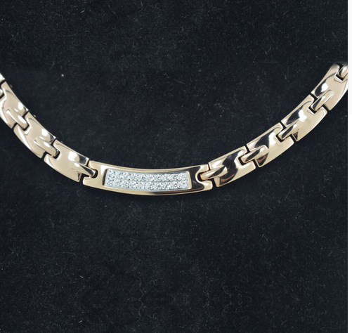 不锈钢能量促进血液循环能量锗石女款cnc镶石项链韩国热销产品