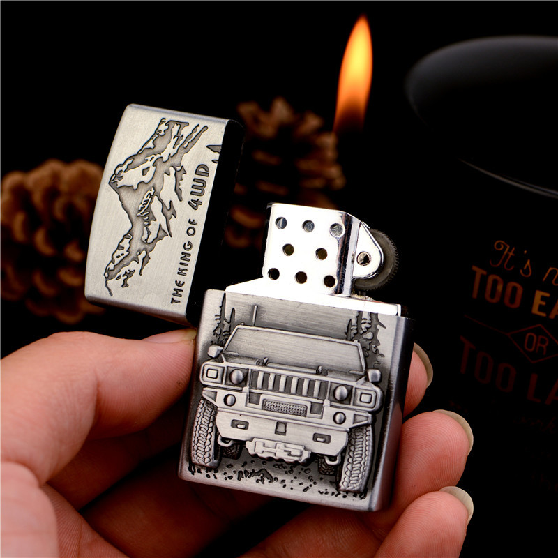 1069 off-Road Vehicle Metal Relief Gas Lighters Gas Grinding Wheel Open Fire Windproof Foreign Trade Personality Creative Cigarette Lighter