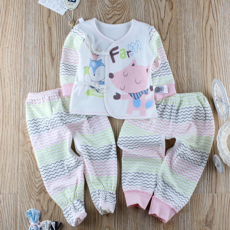 特价促销4295婴幼儿波浪狐棉毛和服3件套 宝宝系带毛衫和尚服