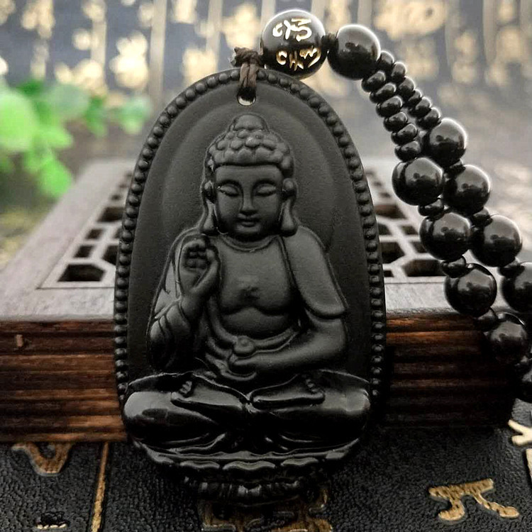 Birth Buddha Eight Patron Saints Pendant Imitation Obsidian Factory Wholesale Twelve Zodiac Eight Necklace