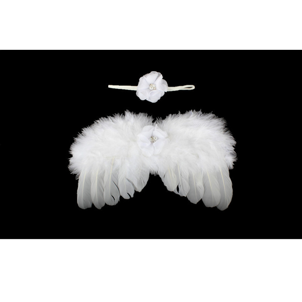 新款婴儿天使翅膀套装 儿童拍照道具羽翼头带 羽毛水钻套装 4色