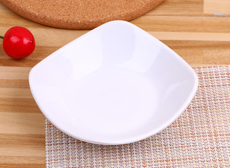 白色盘子密胺四方仿瓷菜碟炒面盘子平盘白色餐厅方形餐具翘脚碟密