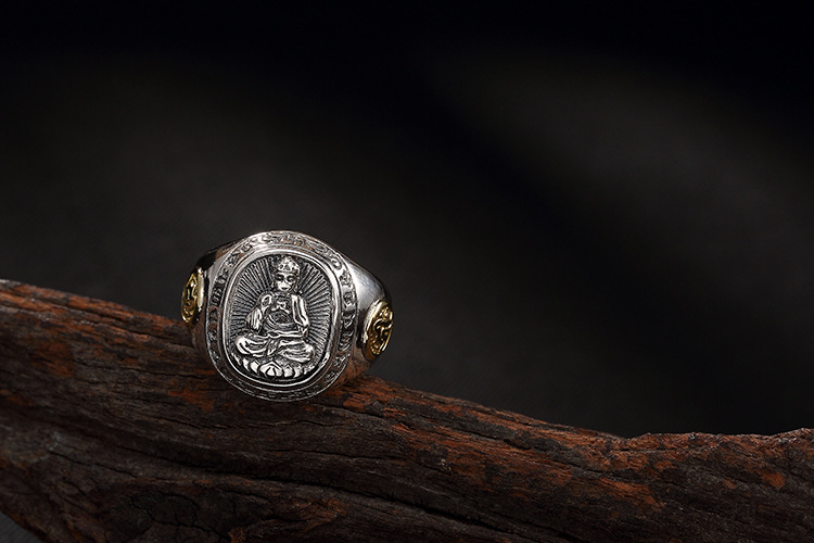 壹鹿银s925纯银八大守护神本命佛戒指男女士霸气个性开口指环批发