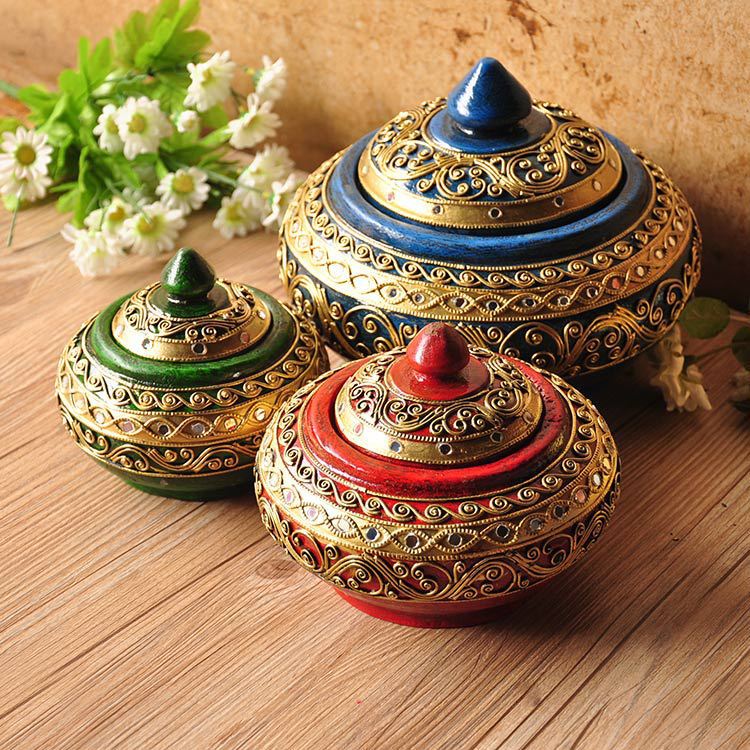 泰国手工工艺品装饰盒木质手工多功能收纳盒创意茶叶盒