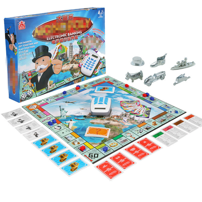 Lexing Monopoly Board Game World Tour E-Bank POS Machine Educational Real Estate Tycoon Children's Board Game