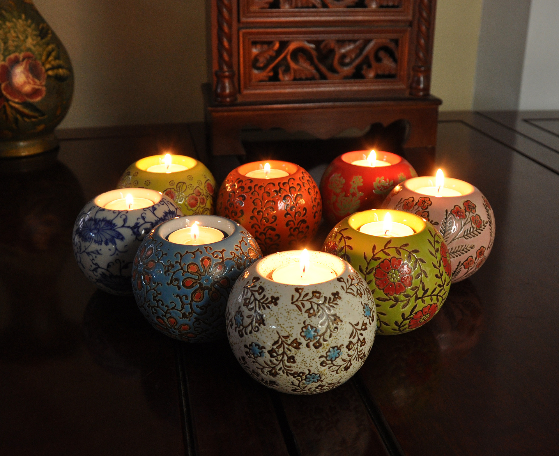 景德镇陶瓷烛台摆件 手绘陶瓷烛台 婚庆装饰用品 颜色截图6个/盒