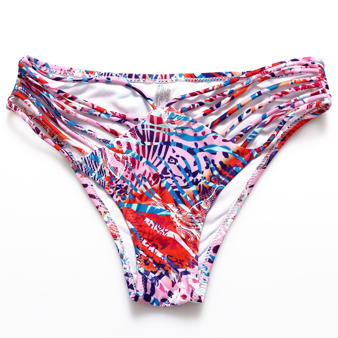 新款霓裳凤凰百叶窗绕脖系带钢托大小胸聚拢比基尼 多绳编织泳衣