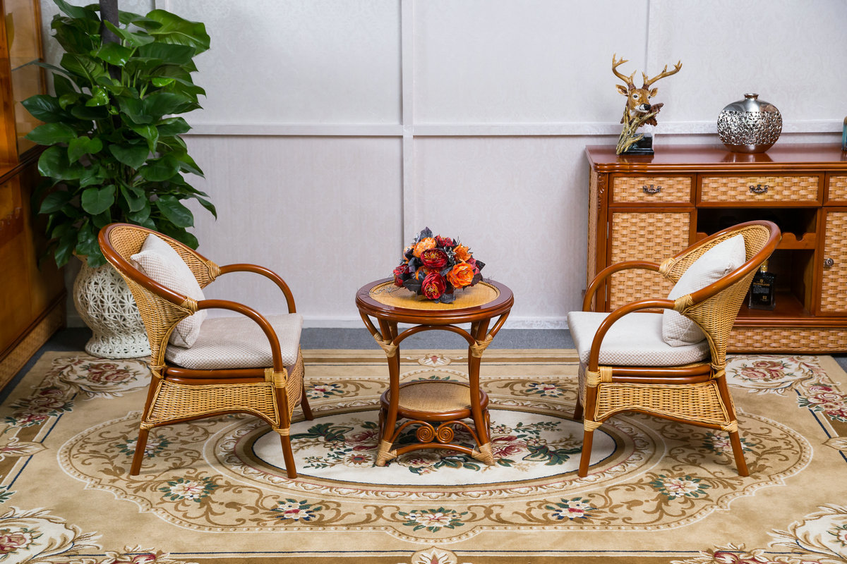 美式休闲藤椅茶几组合真藤椅子休闲家具藤椅三件套实木椅子批发