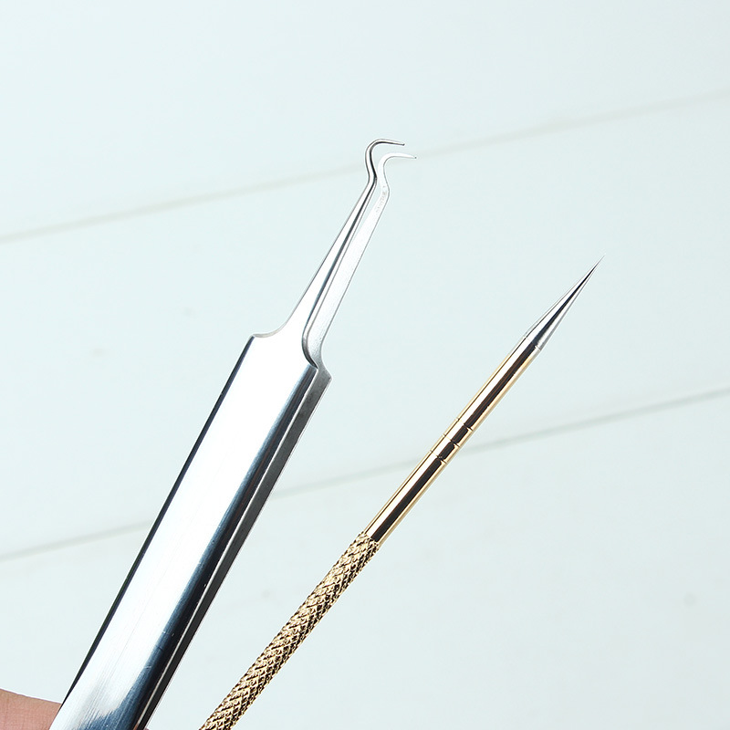 芳龄2支铁盒装弯钩夹粉刺针细胞夹镊子暗疮针去黑头挑痘挤痘痘针