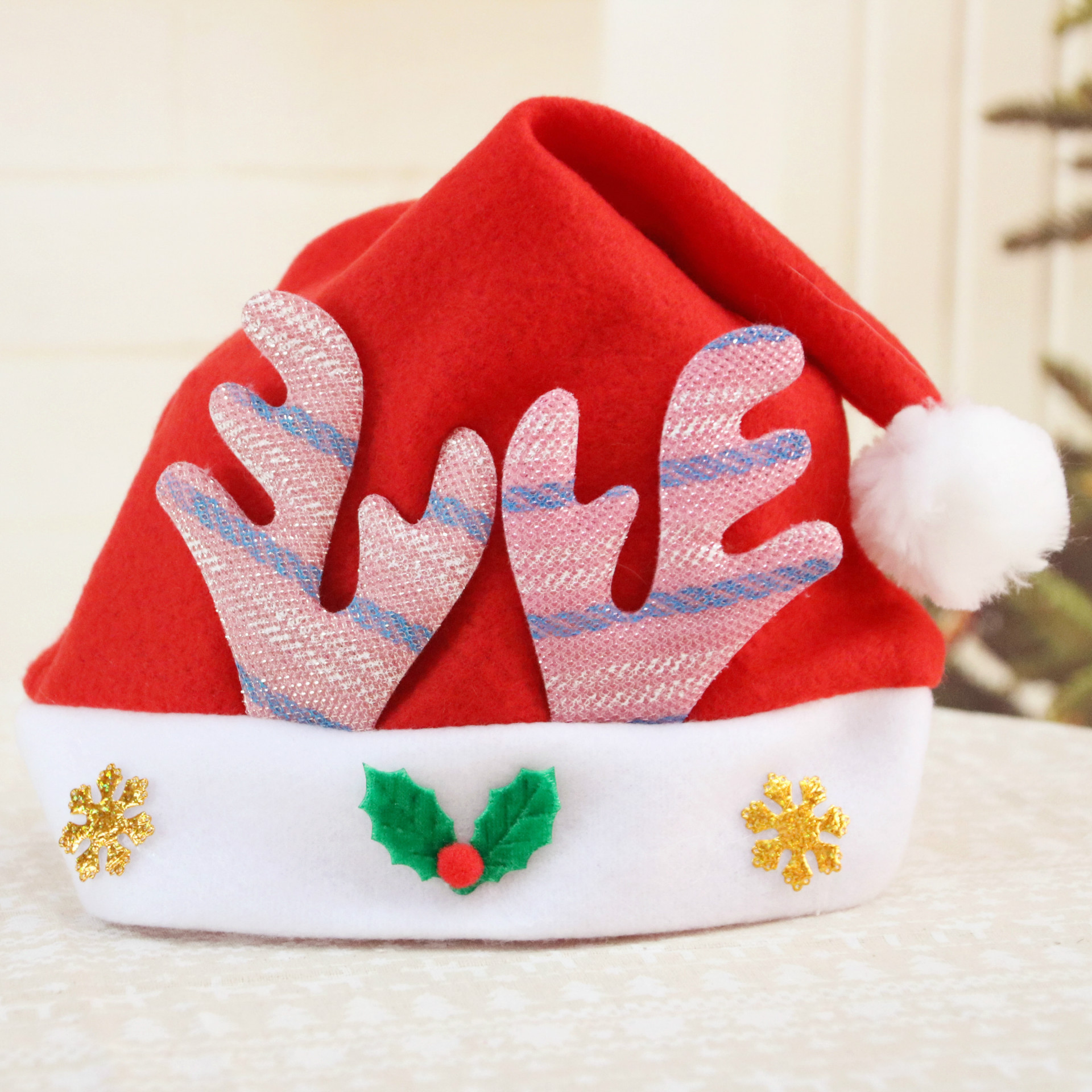 厂家直销圣诞节装饰品圣诞帽圣诞老人帽鹿角帽卡通帽小孩帽新款帽