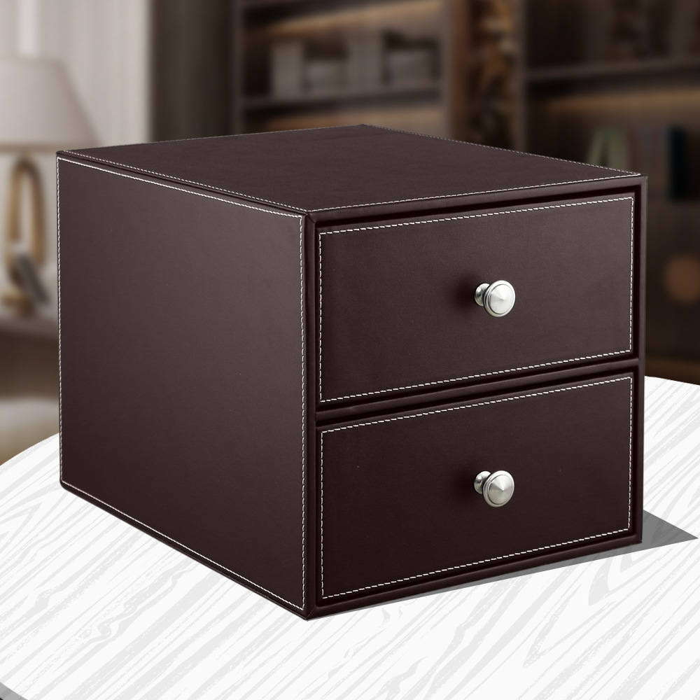 高档创意皮质抽屉文件收纳柜 办公桌面收纳柜整理储物柜商务定制
