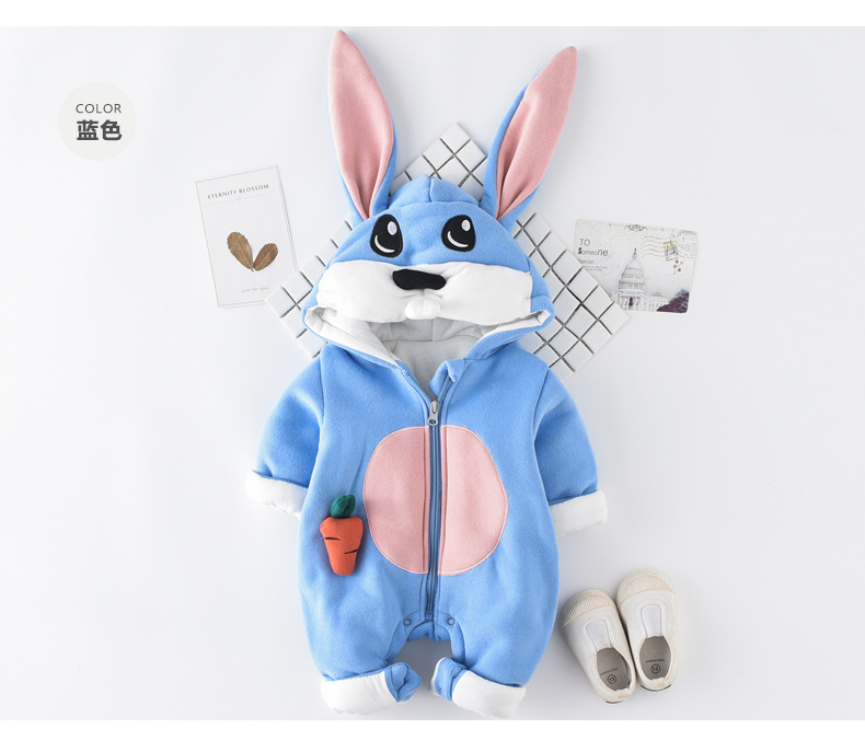 2017冬款上新 可爱小兔子宝宝爬服加绒加厚新生儿衣服