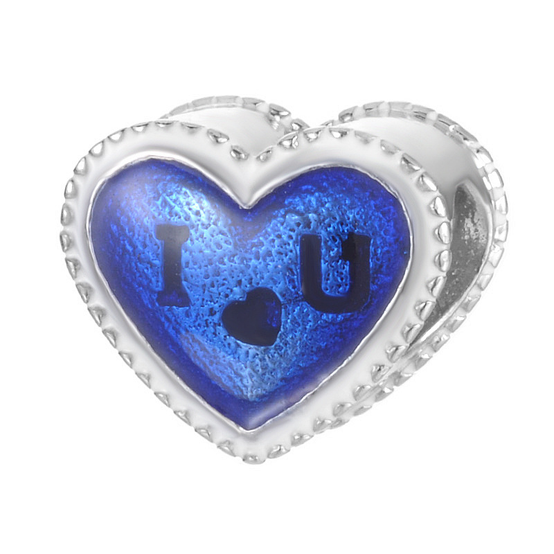 i love u心形蓝色滴油精致925纯银精致项链