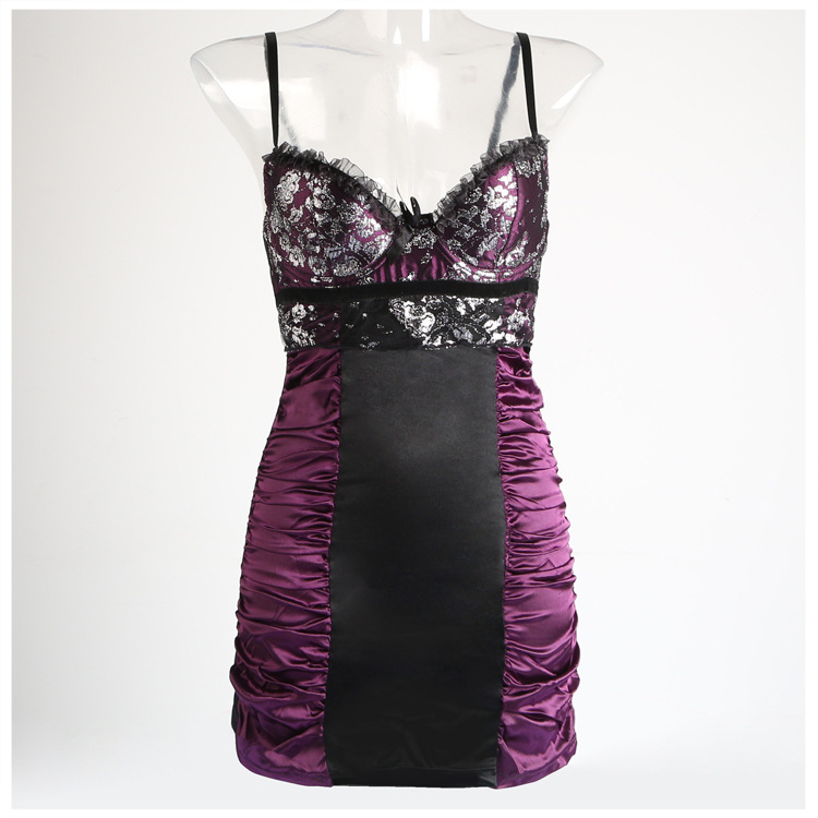 情趣王国丝滑弹力蕾丝含文胸情趣吊带裙女士修身情趣内衣babydoll