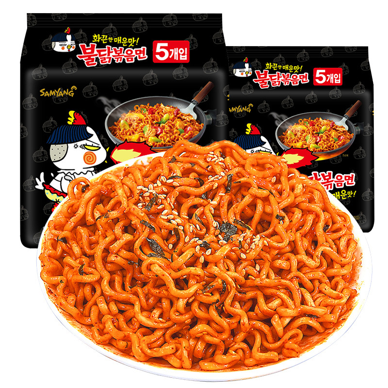 火鸡面韩国进口方便面三养辣鸡肉味拌面五连包 休闲零食品