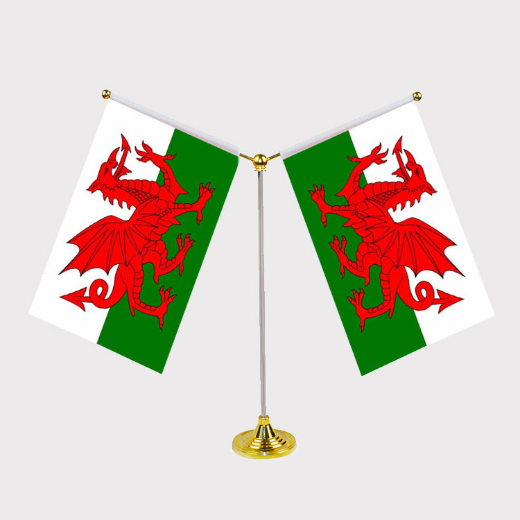 威尔士桌面国旗 不锈钢y型旗架 办公室会议室桌旗 外贸跨境专供