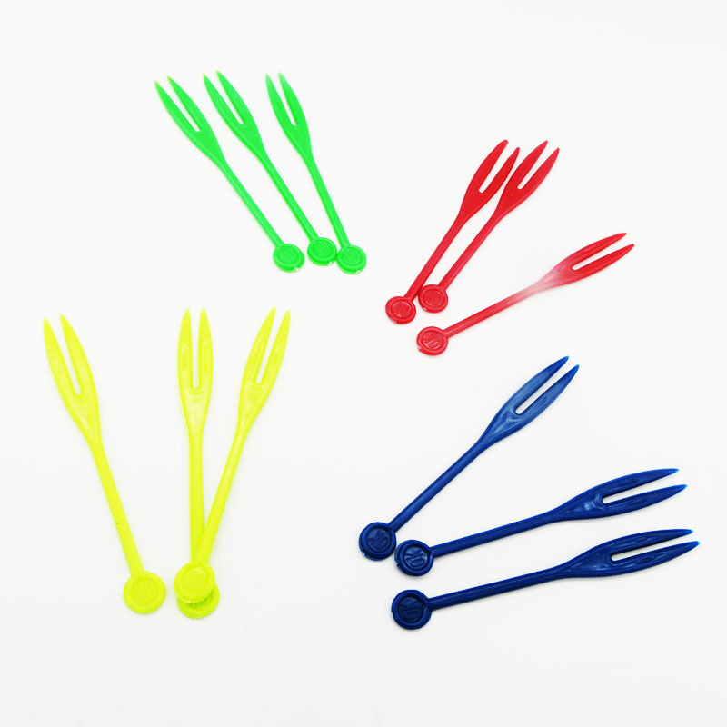 蛋糕点心ok果叉一次性透明水果叉彩色小叉子塑料食品签400支包邮