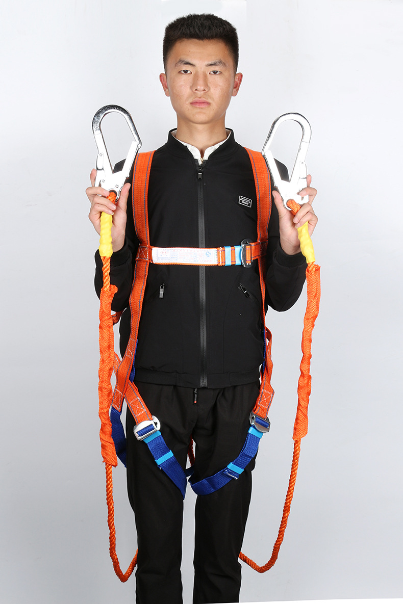 欧式双大钩缓冲安全带高工作业防坠落安全带五点式安全带缓冲器