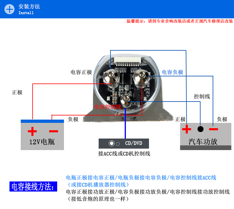3法拉汽车电容器音响电容超大容量功放蓄电器稳压器3.0带灯数显