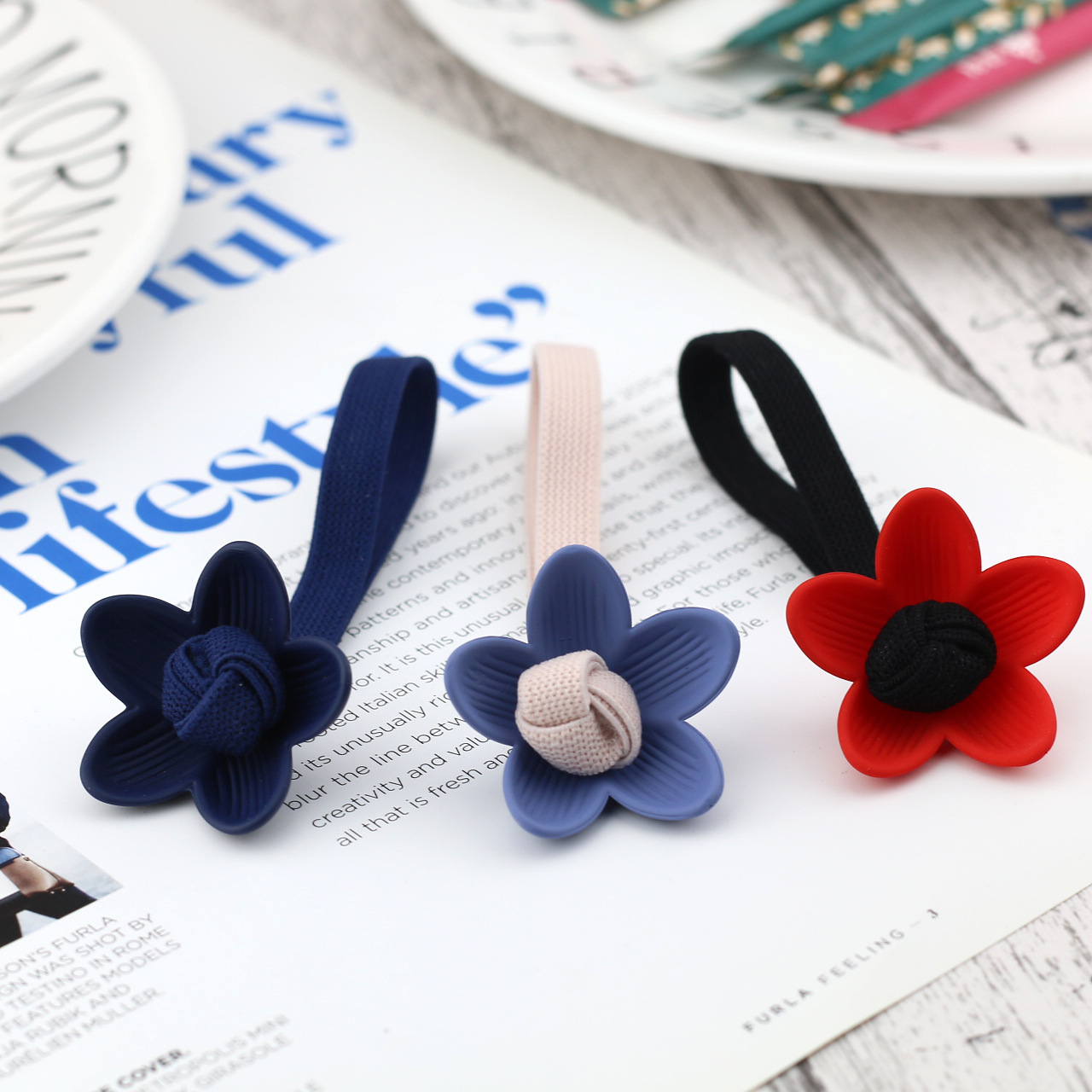 韩国小花朵头绳手工编织宽橡皮筋甜美头花弹力大发圈新款发绳日韩