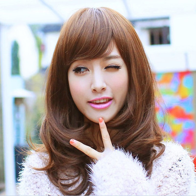 萌泰假发 斜刘海假发梨花头女ol型中长假发套仿真哑光高温丝化纤