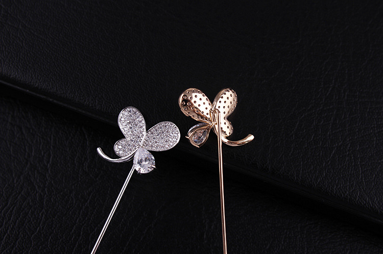 水晶蝴蝶一字胸针披肩扣 高档微镶锆石西服插针式胸花领针2002