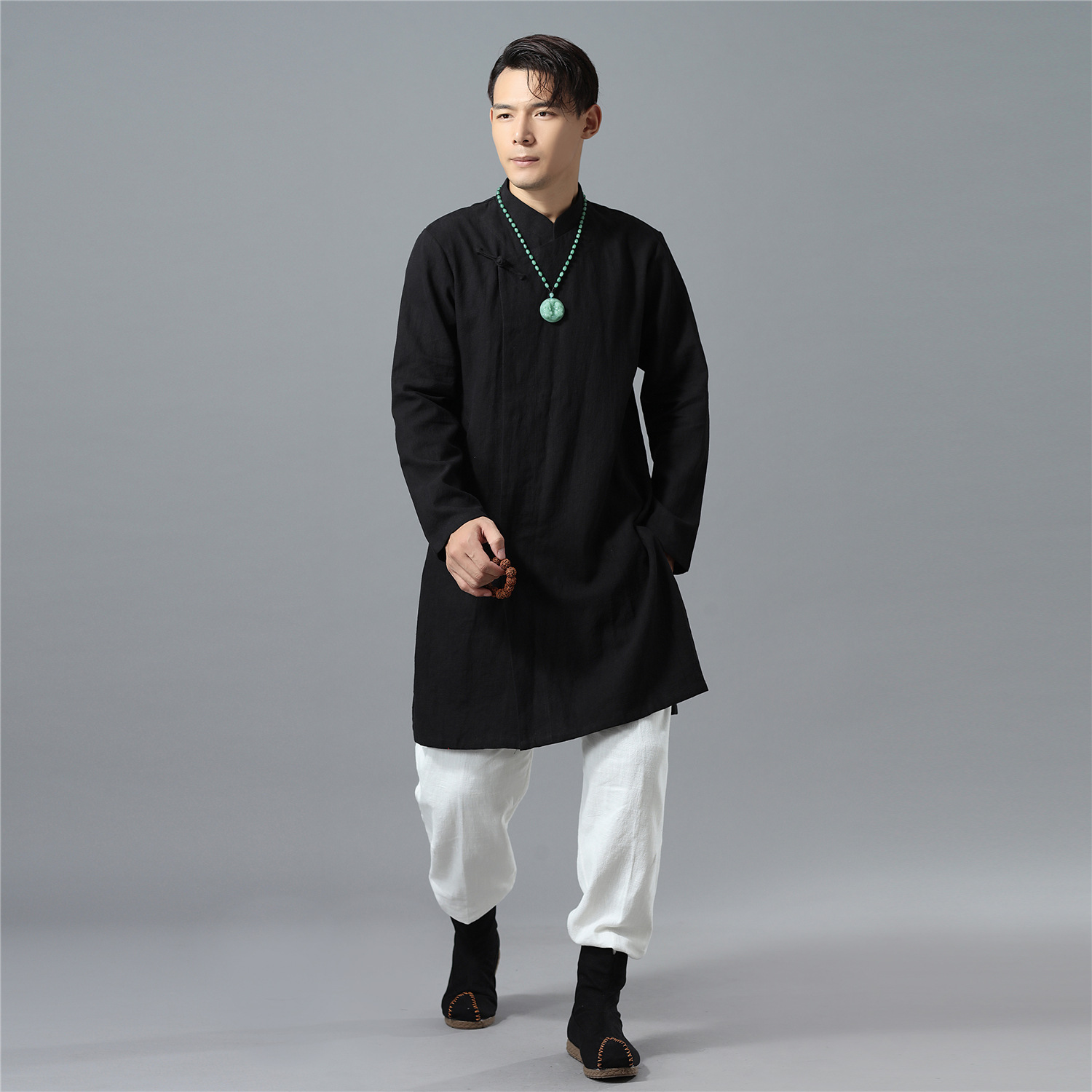 大襟长衫黑色 (2)