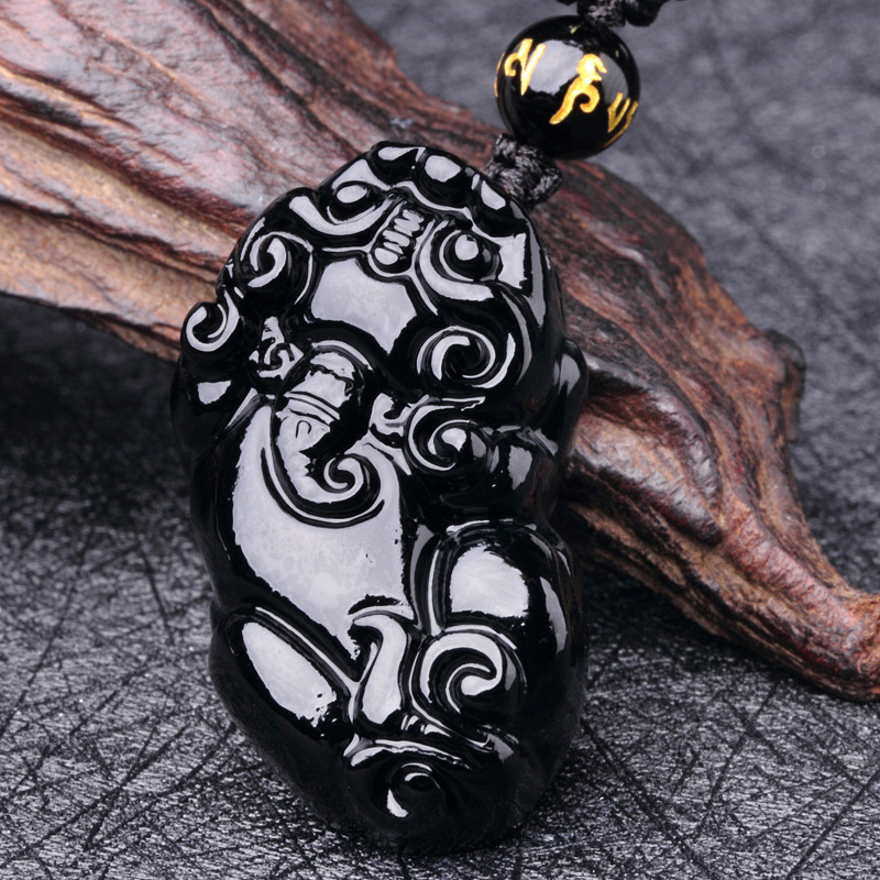 天然彩虹眼乌金黑曜石貔貅吊坠貔恘男女项链情侣款饰品