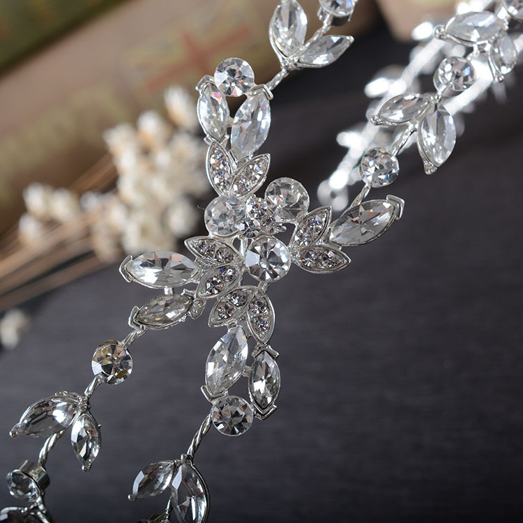 ts333新款双层新娘头饰柳叶形水晶婚礼皇冠甜美可爱婚纱摄影配饰