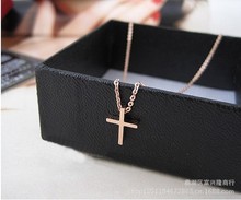 迷你十字架 镀女玫瑰金 韩国 欧美 锁骨链 短款 项链 颈链 女