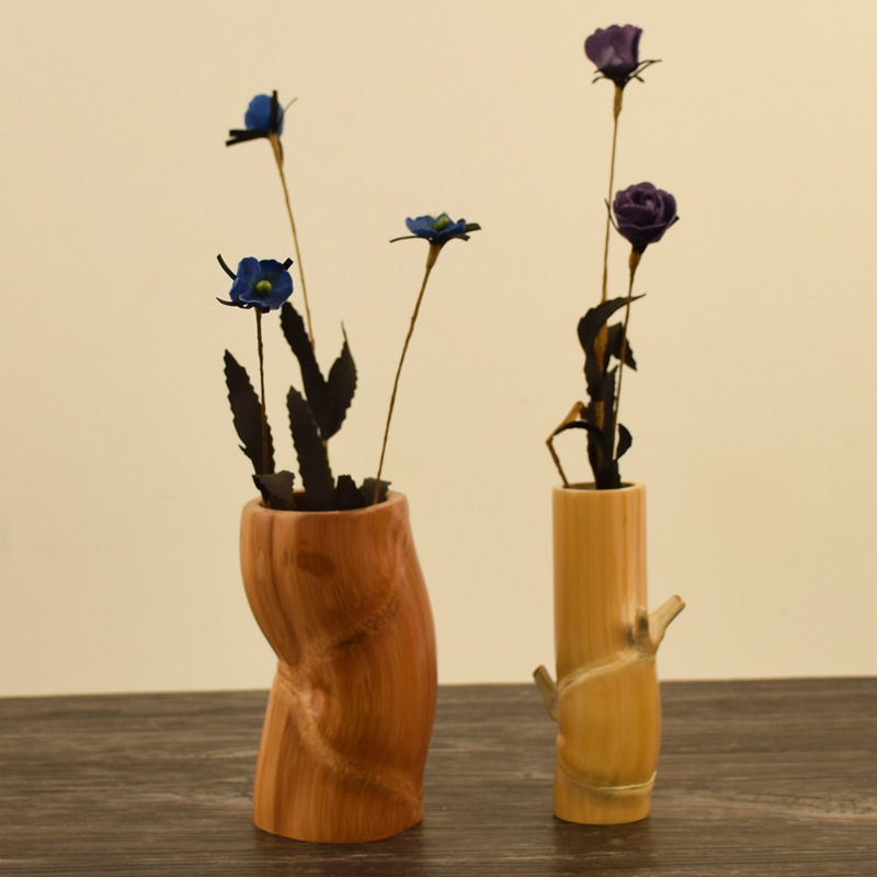 竹筒花器 龟甲竹 个性干花筒紫竹花瓶 花入花架花插笔筒禅意摆件