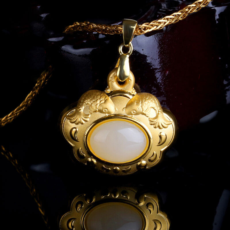 3d硬金999足金镶和田玉宝宝锁吊坠长命百岁锁儿童金锁金镶玉吊坠