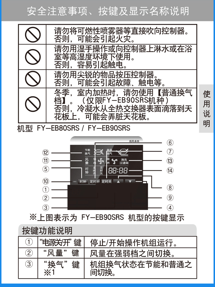 松下新风系统液晶开关fy-eb90srs适用于fy-e15pma,e25pma,e35pma