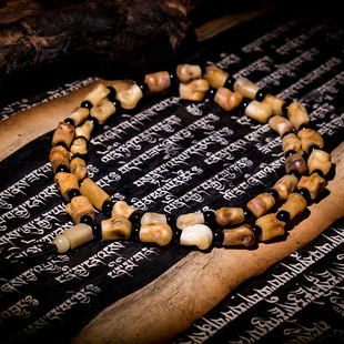 庚午文玩堂天然老料狼掌骨佛珠 狼骨头珠子男士文玩长串项链