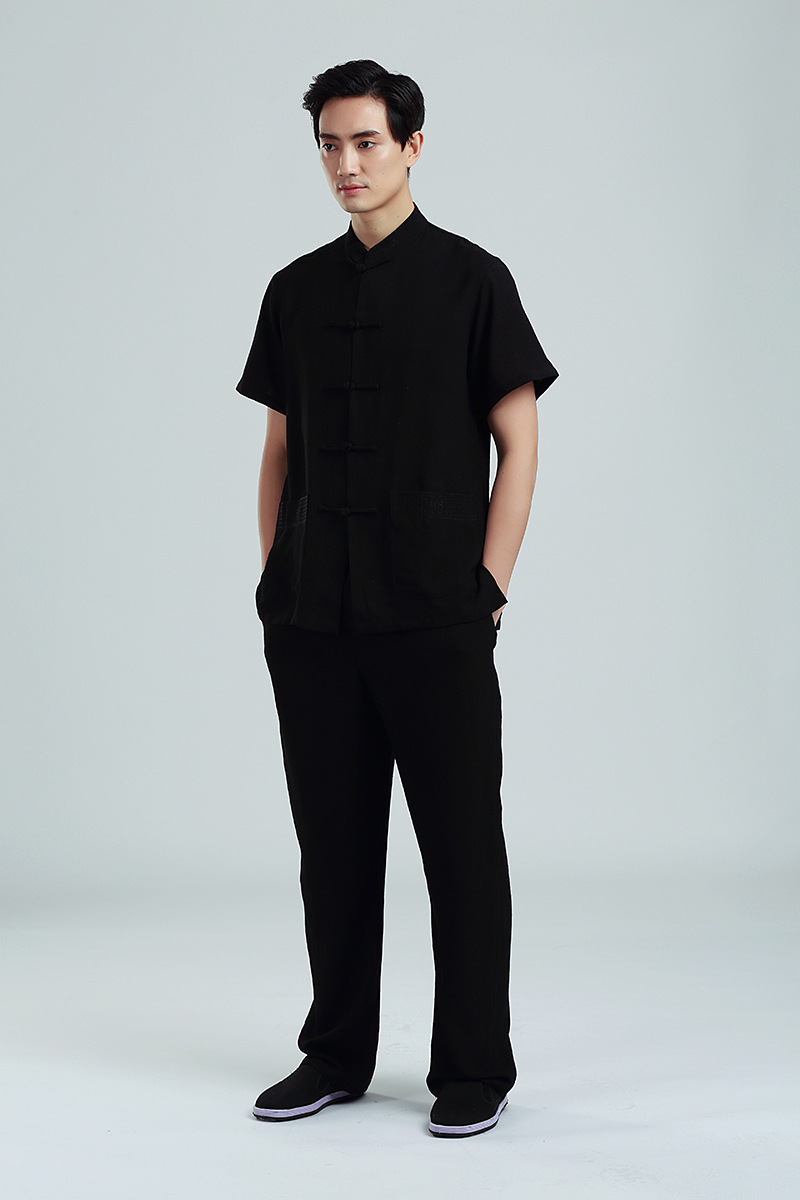 中国风 中式2350唐装男士短袖套装 中老年半袖衬衫裤子