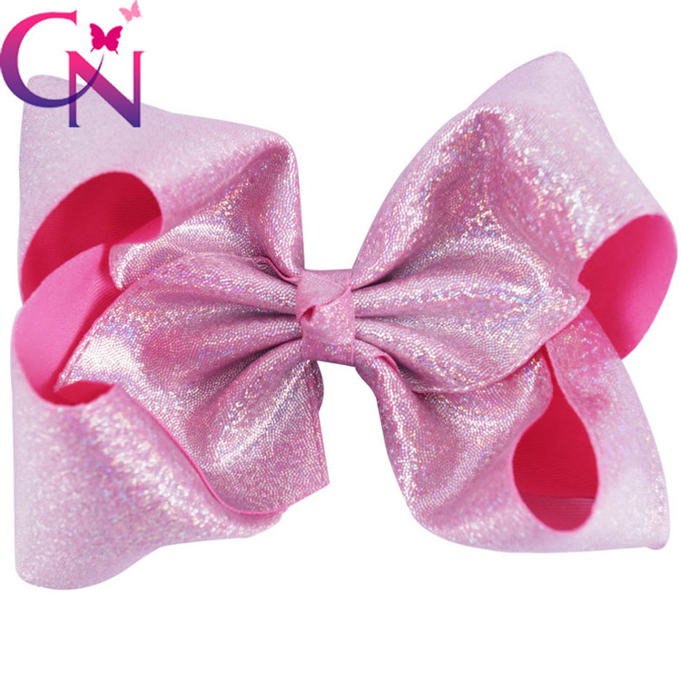 跨境爆款 jojo儿童蝴蝶结发夹 镭射亮片蝴蝶结大尺寸手工发饰批发