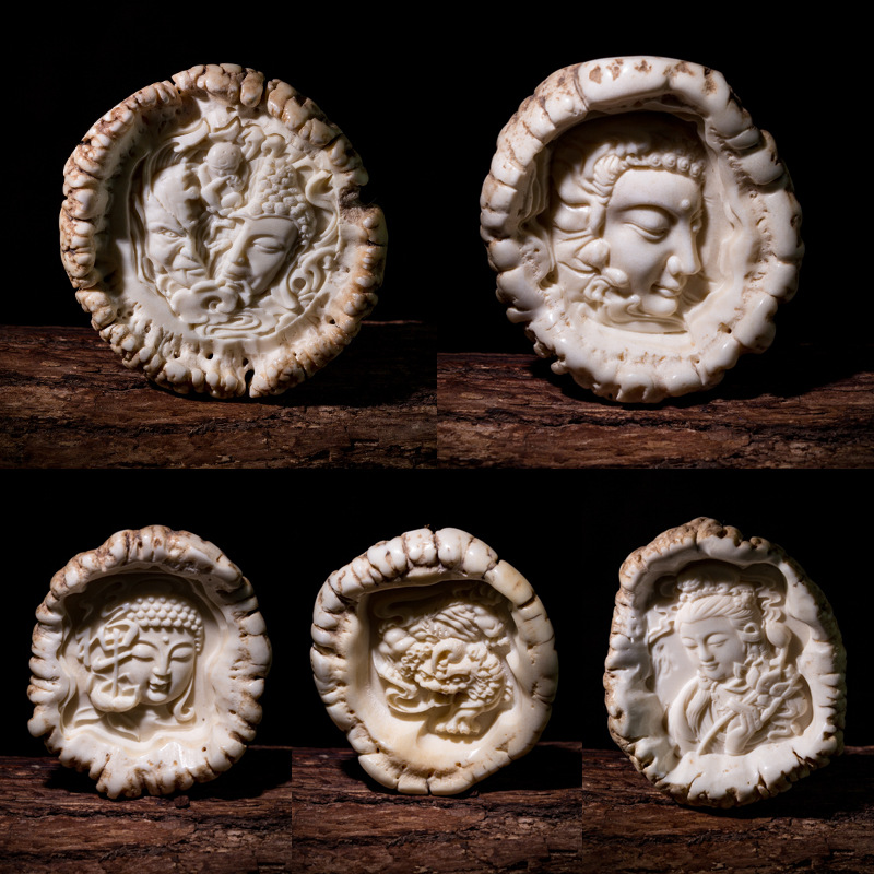 天然鹿角盘牌子手工雕刻貔貅阿弥陀佛禅意如来佛牌挂件佛珠配饰