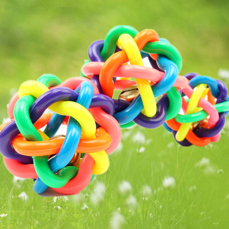 橡胶编制七彩铃铛球宠物玩具球 耐咬宠物彩虹球 中号6cm 狗狗用品