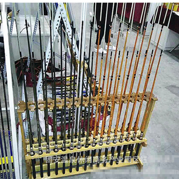 抄网鱼竿展示架 47位加厚竹制摆架鱼竿支架渔具展架批发