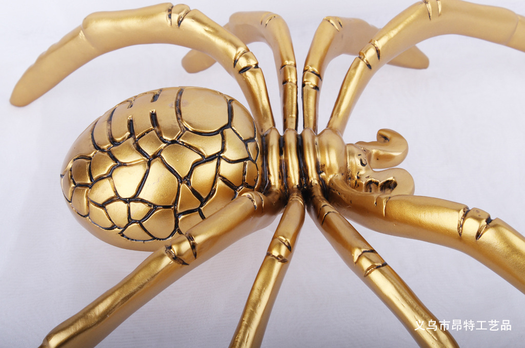 树脂工艺品 现代简约超大号黄金蜘蛛摆件 个性化家居客厅装饰摆设