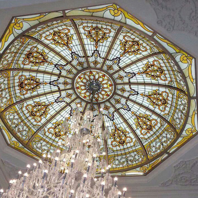 厂家供应艺术彩色玻璃穹顶 天花吊顶屋顶玻璃拱顶加工定制