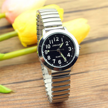 简约老人大数字石英手表 中老年伸缩弹簧钢带简易手环手表