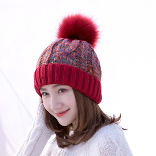 2017新款韩版花线毛线帽卷边直筒保暖帽女士冬天户外护耳帽子批发