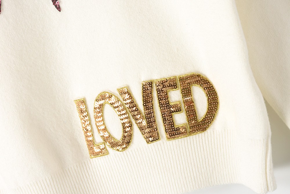 2017秋冬新款七彩亮片新球字母针织衫厚毛衣女式 一件代发1614