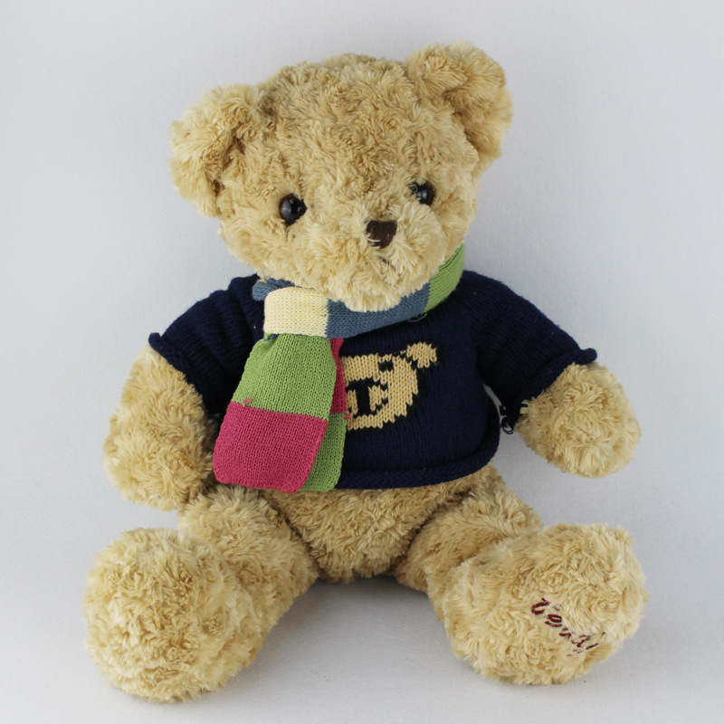 厂家供应毛绒玩具 坐姿25cm毛衣泰迪熊公仔 玫瑰绒熊玩偶欢迎定制