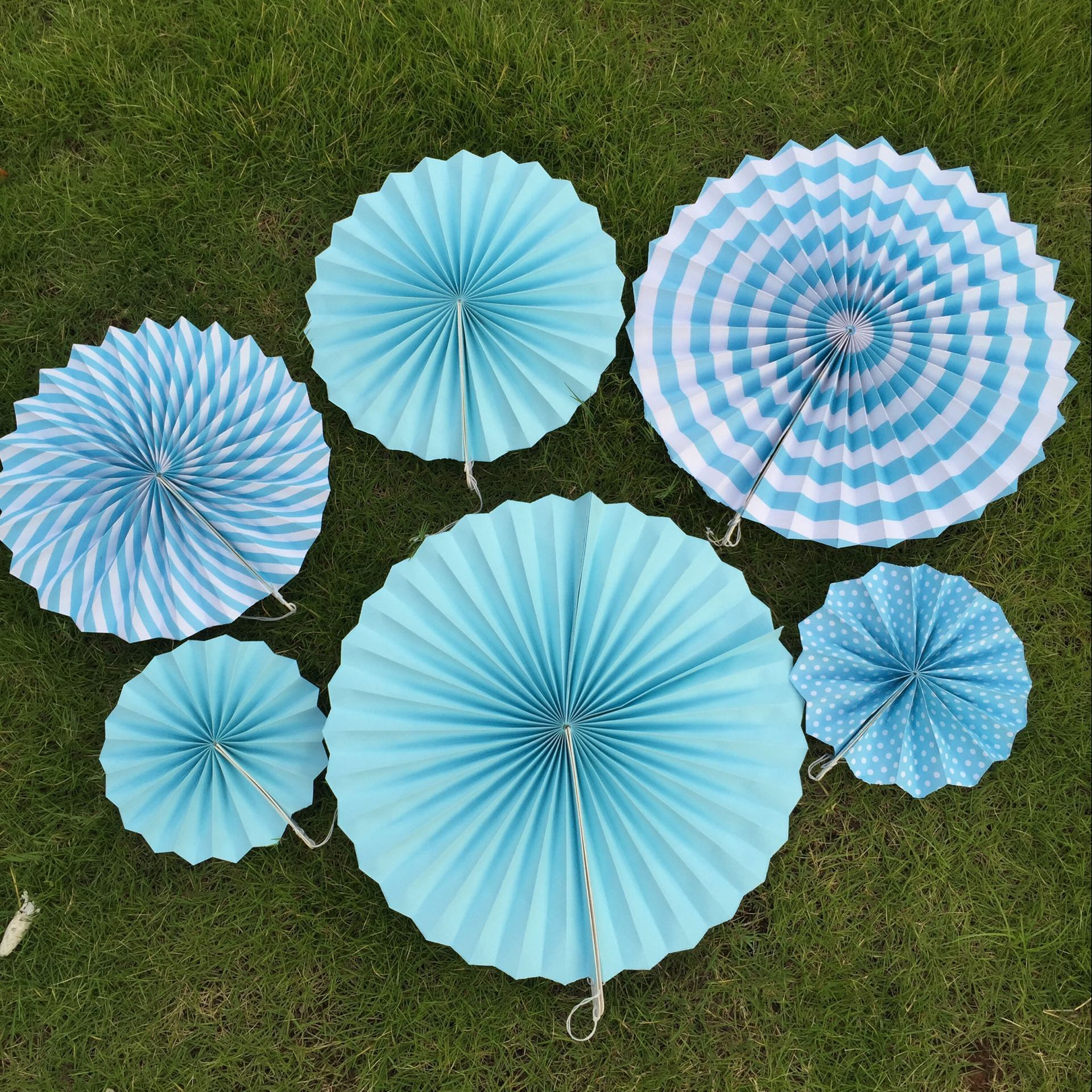 厂家直销6个套装单层纸扇花diy手工折扇花婚庆生日派对圣诞纸挂扇