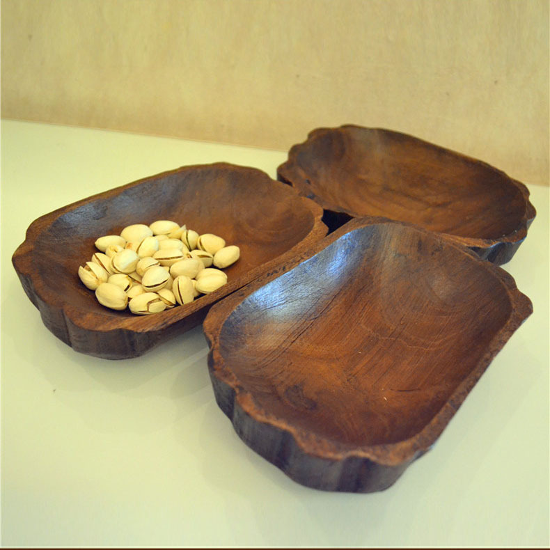 泰国进口干果盘木质创意复古欧式实木小果盘不规则木盘子客厅酒吧