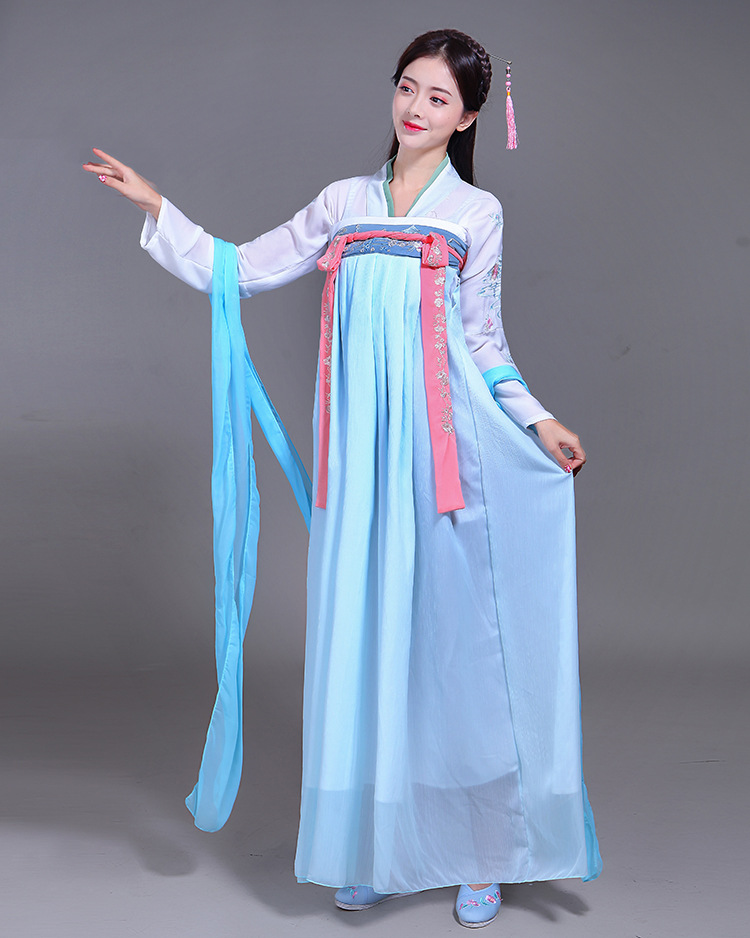 汉服女古装襦裙改良唐朝长袖贵妃摄影服饰演出服公主齐胸服