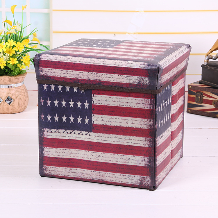 British Retro Square Nonwoven Fabric Stool Folding Storage Stool Box Storage Box Cloth Big Mouth Storage Box